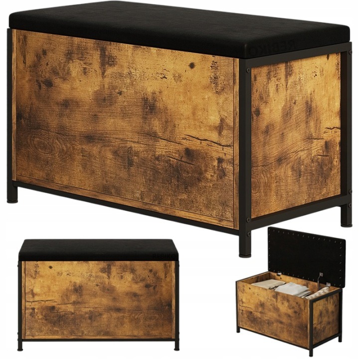Rebiko 1015931 – rustikálna úložná truhlica so sedadlom 80 × 40 × 50 cm