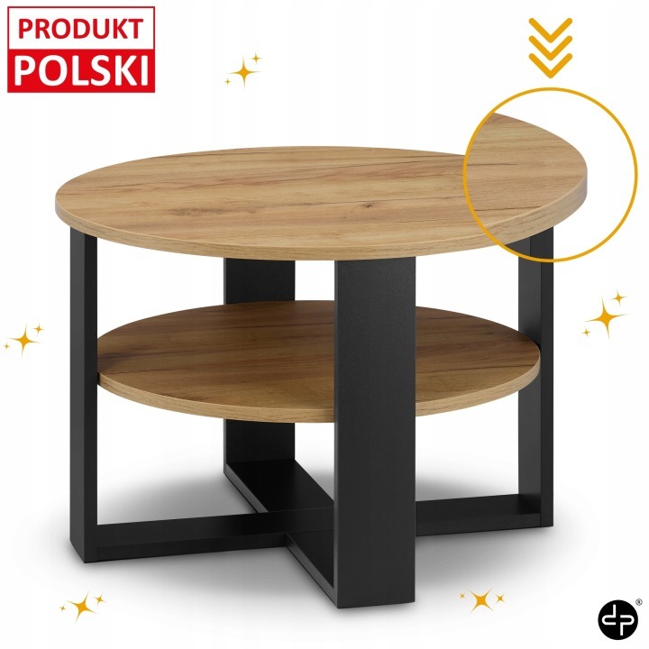 Okrúhly konferenčný stolík defiPad MRT.68.BO s policou, 68 × 47 cm, dekor dub Craft. Okrúhly konferenčný stolík s policou vytvorí dve odkladacie plochy pri sedačke. Horná doska je vhodná na bežné drobnosti, spodná polica na knihy či časopisy. Pri večernom