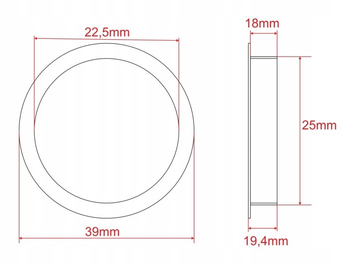Balenie 25 čiernych káblových priechodiek je určené pre otvory s priemerom 25 mm v doske hrubej 18 mm. Plastová rozeta má podľa opisu vonkajší priemer približne 39 mm. Pri výbere rozhoduje presný rozmer hotového otvoru.