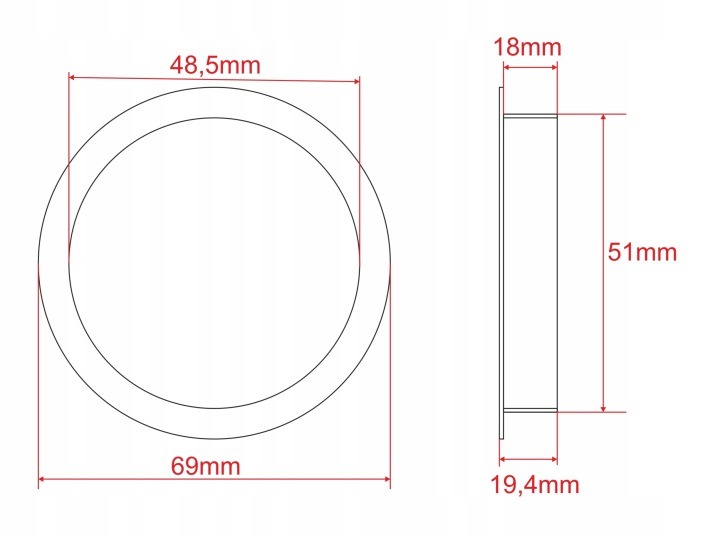 Súprava 25 čiernych káblových priechodiek upraví otvory s priemerom 51 mm v nábytkovej doske hrubej 18 mm. Vonkajší priemer plastovej rozety je približne 69 mm. Pred montážou porovnajte skutočný otvor a hrúbku dosky.