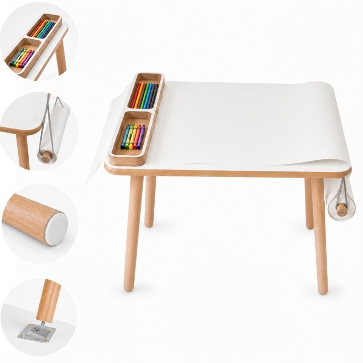 Detský stolík PlayPals Furniture s papierom na kreslenie, 60 × 50 × 47 cm