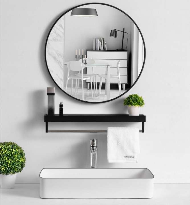 Okrúhle zrkadlo ARVENTA STYLE ALUBLACK70_C, čierny rám 70 cm. Kruhové nástenné zrkadlo s priemerom 70 cm vytvorí miesto na každodennú úpravu v predsieni, spálni alebo pri toaletnom stolíku. Čierny matný rám jasne ohraničuje zrkadlovú plochu a dopĺňa tmavé