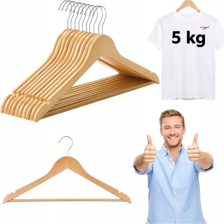 Drevené vešiaky Gockowiak Rondo, svetlohnedé, 44,5 cm, sada 10 kusov