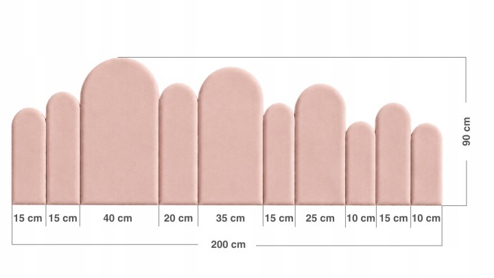Čalúnené čelo alebo obklad pri posteli, 10 panelov rôznych výšok, šírka 200 cm