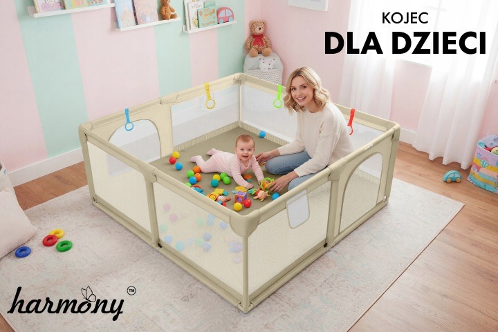 Harmony 140 × 140 × 65 cm – detská ohrádka so štyrmi držadlami