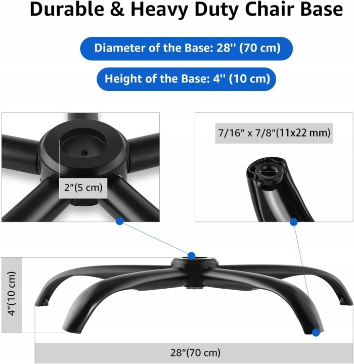 Náhradná základňa otočného kresla 70 cm s úchytmi koliesok 11 mm