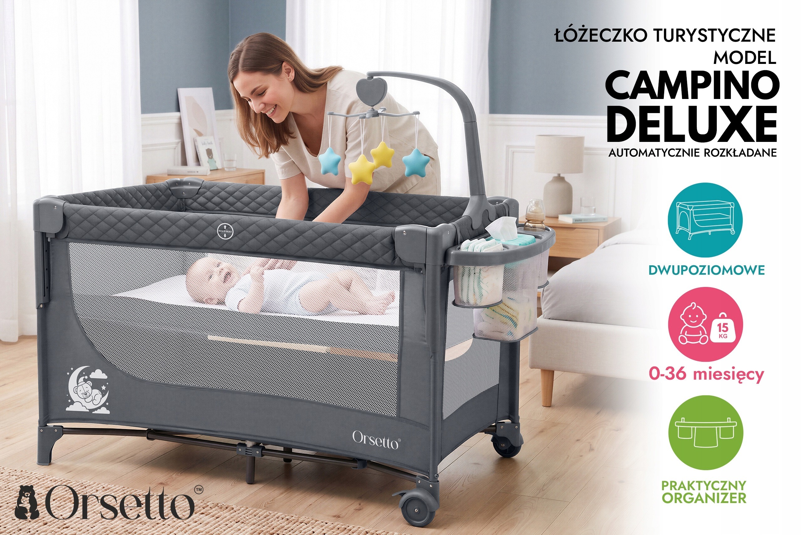 Orsetto Campino Deluxe – dvojúrovňová cestovná postieľka