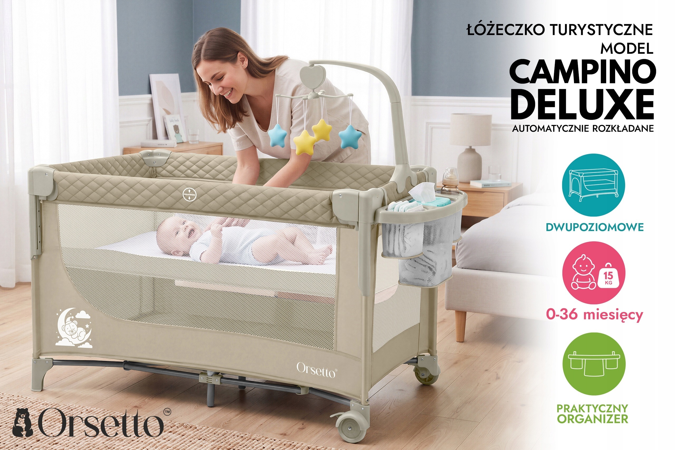 Orsetto Campino Deluxe – béžová dvojúrovňová postieľka