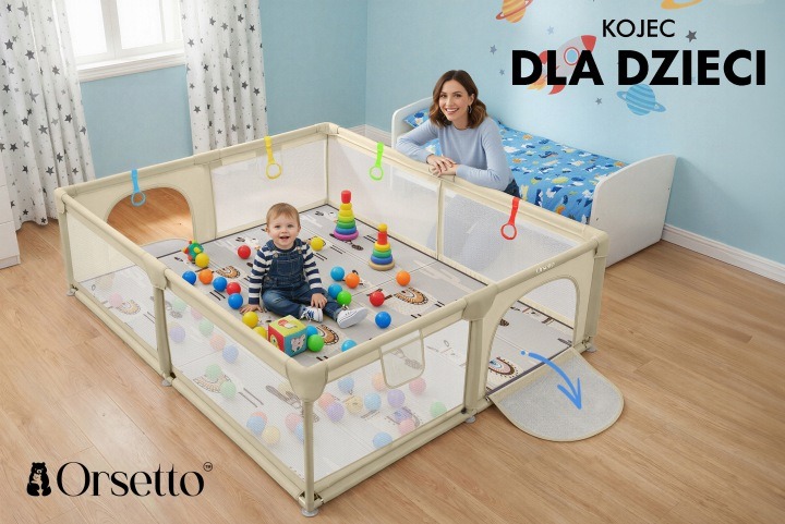 Orsetto – béžová ohrádka so štyrmi držadlami a 50 loptičkami