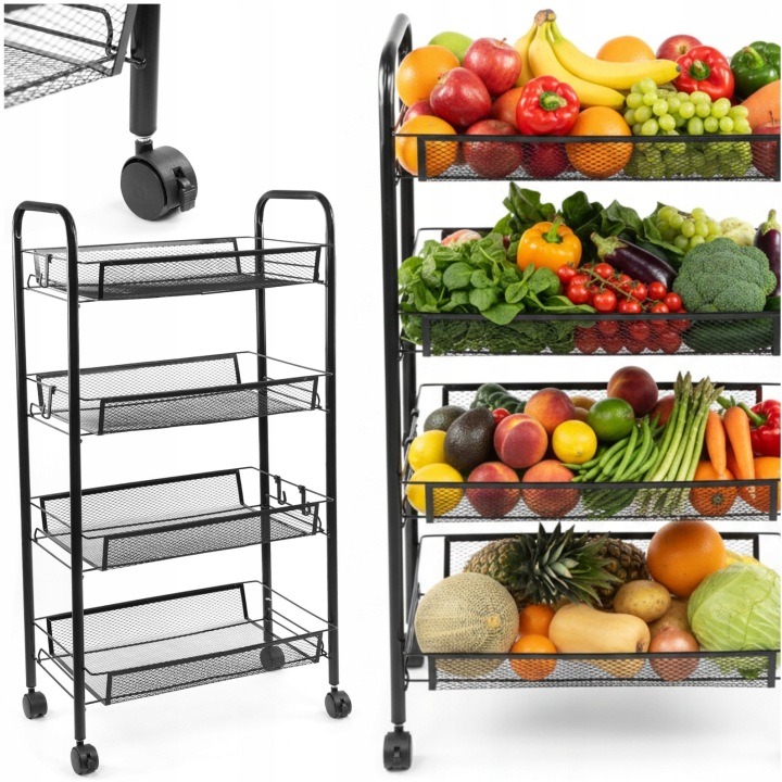 MORE&DECO QUATTRO – čierny kovový vozík so 4 košmi, 83 × 42 × 25 cm
