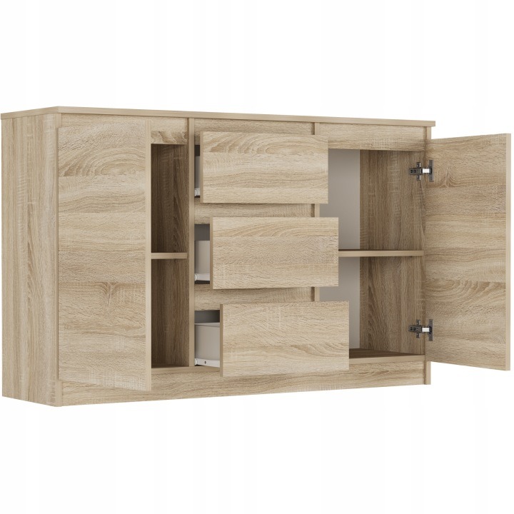 Komoda Framire s tromi zásuvkami a dvomi dvierkami 120 × 33 × 76 cm, dub Sonoma