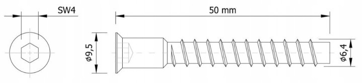 Konfirmáty 7 × 50 mm v balení 2000 kusov sú pozinkované oceľové skrutky na spájanie drevených a nábytkových dosiek. Podľa popisu majú imbusové osadenie SW4.