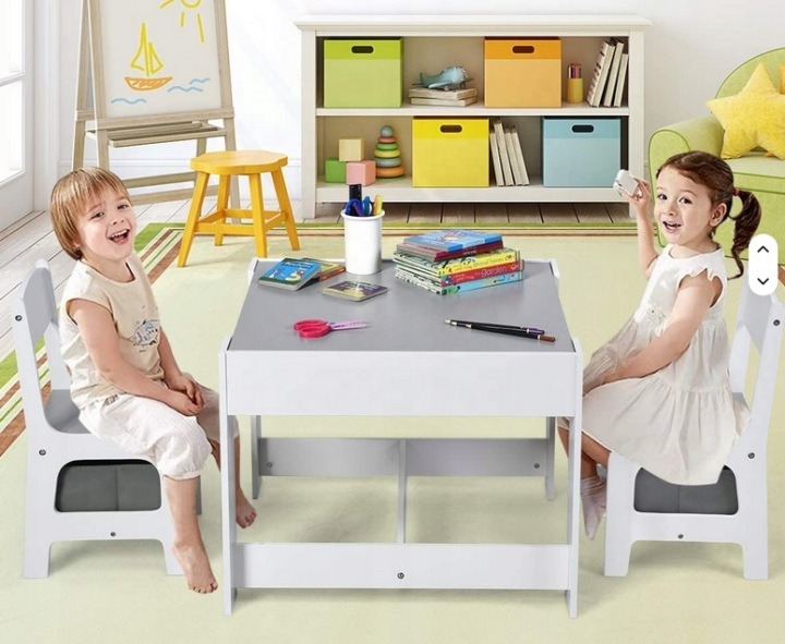 Sivá detská súprava BDMU KIDS – stolík a 2 stoličky