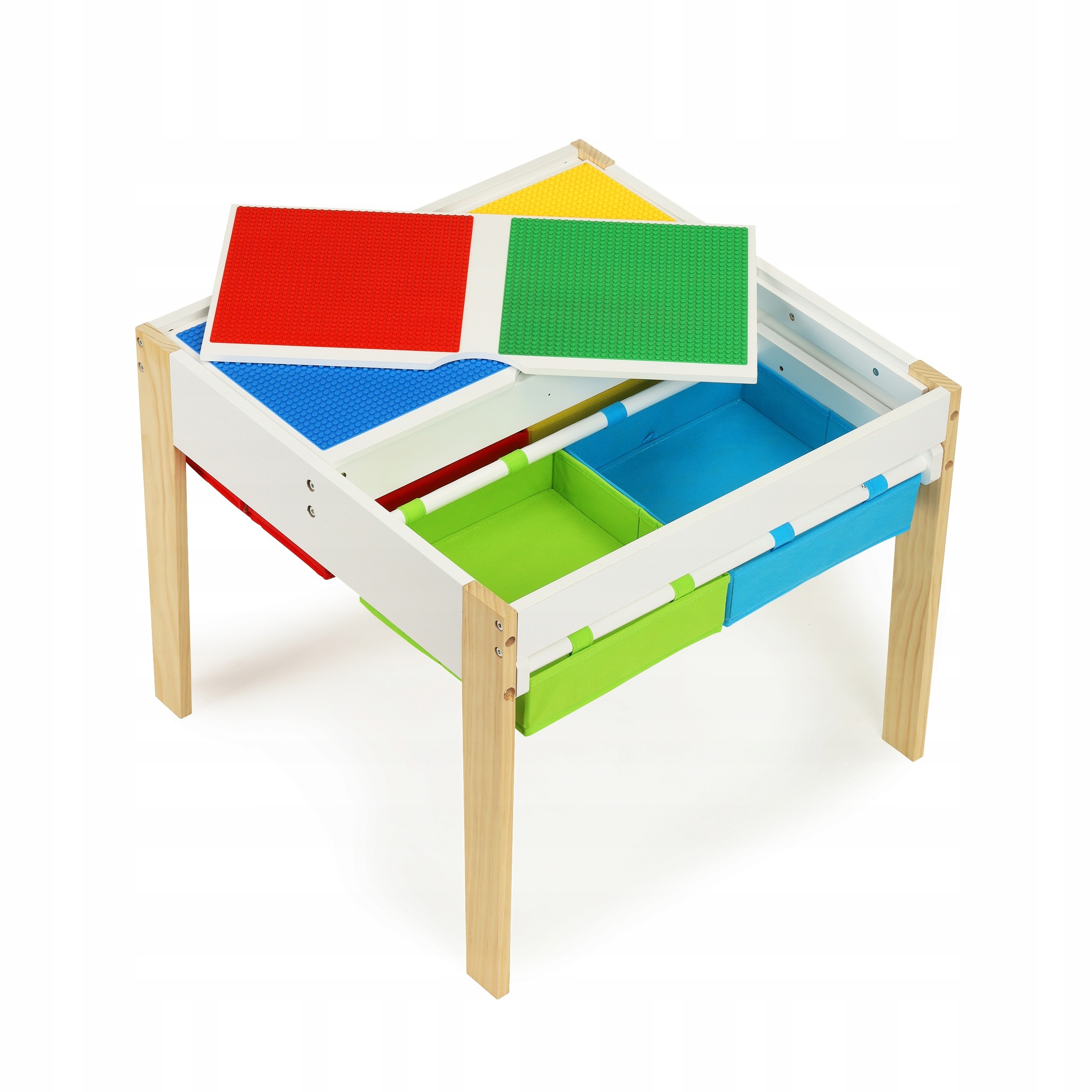 Detský stolík ECOTOYS XKF002 s dvoma stoličkami. Stolík ECOTOYS ponúka plochu na kreslenie aj dosky na stavanie z kociek. Pod stolovou doskou sú štyri vysúvacie priehradky na hračky a pomôcky. Súčasťou sú dve stoličky.