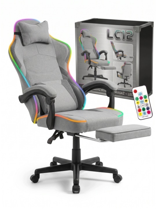 Sivé herné kreslo LAZYhome – opierka nôh, vibrácie a LED