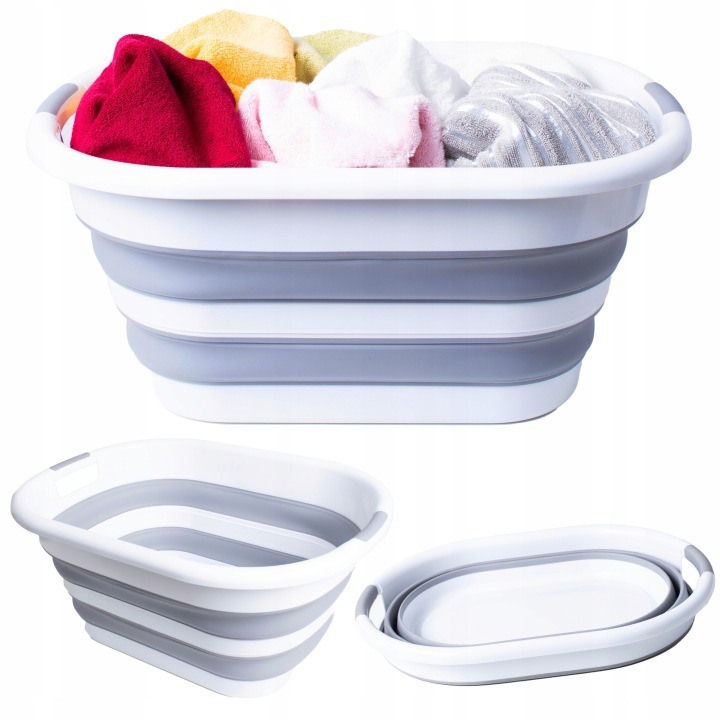 Sada Yoka Home KOLI-40 obsahuje dva skladacie koše na bielizeň, každý s objemom 40 l. Po rozložení meria jeden 60,5 × 54 × 38 cm, po zložení má výšku približne 8 cm. Úchyty pomáhajú pri prenášaní a kombinácia bielej so sivou sa hodí do kúpeľne či práčovne