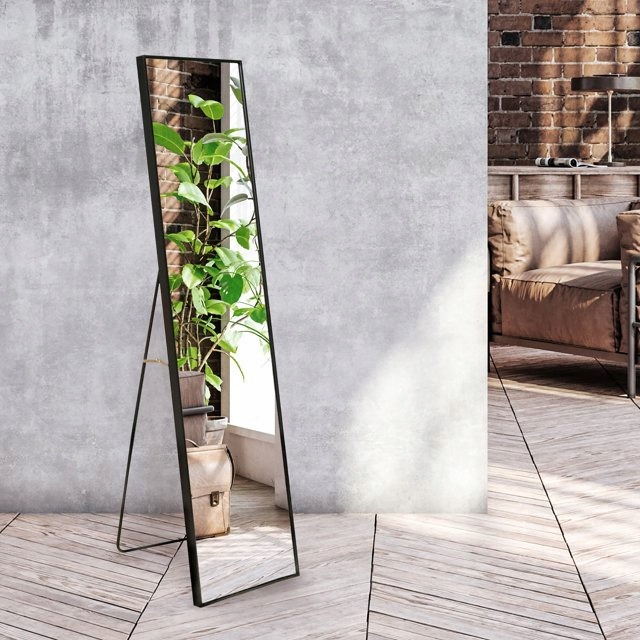 Obdĺžnikové zrkadlo ARVENTA STYLE na podpere alebo na stenu, čierne 150 × 40 cm