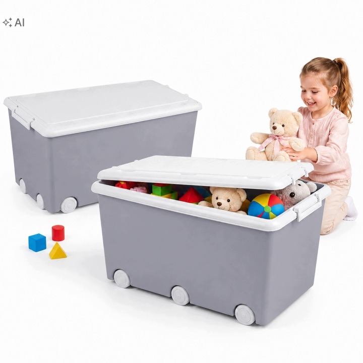 Sivé boxy na hračky Tega Baby PW-001-106 – 2 × 60 l