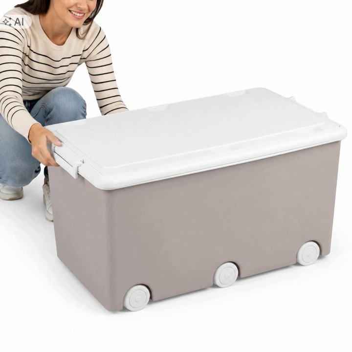 Béžové boxy Tega Baby na hračky – 2 × 60 l, s kolieskami