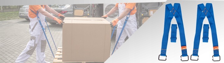 Modrá súprava SafeCore s dvoma postrojmi a dvoma nosnými pásmi pomáha dvojici pri prenášaní nábytku. Pásy majú podľa výrobcu dĺžku 3,4 m a šírku 5 cm; nastavovacie pracky uľahčujú prispôsobenie nákladu.