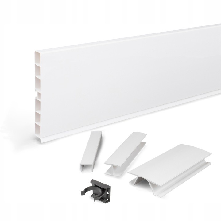 Biela lesklá soklová lišta pod kuchynské skrinky, PVC 150 × 10 cm
