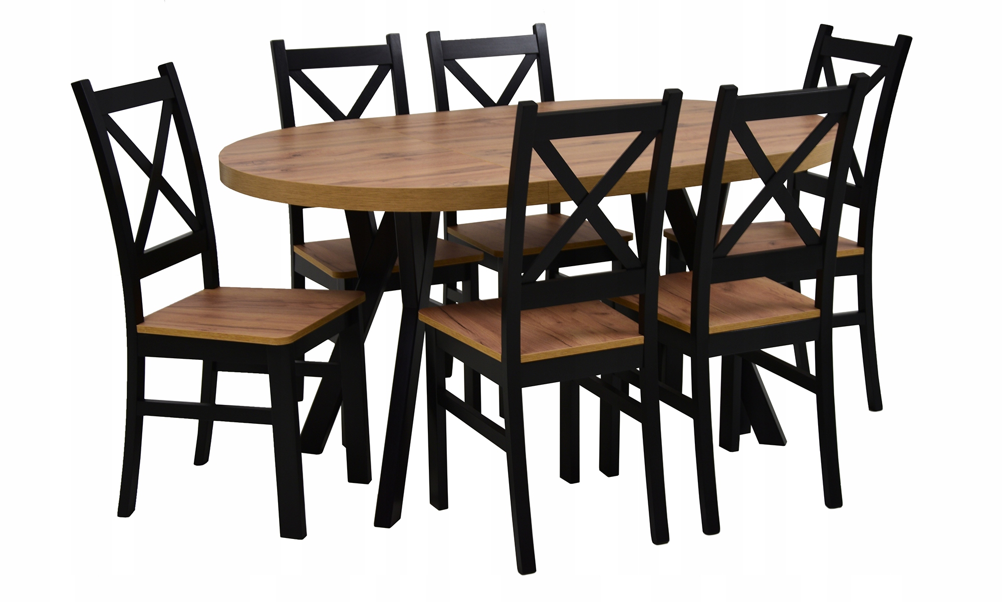 Jedálenská zostava, set - 6x Krzyëak stolička a tabuľka 100x100/200 Craft Oak