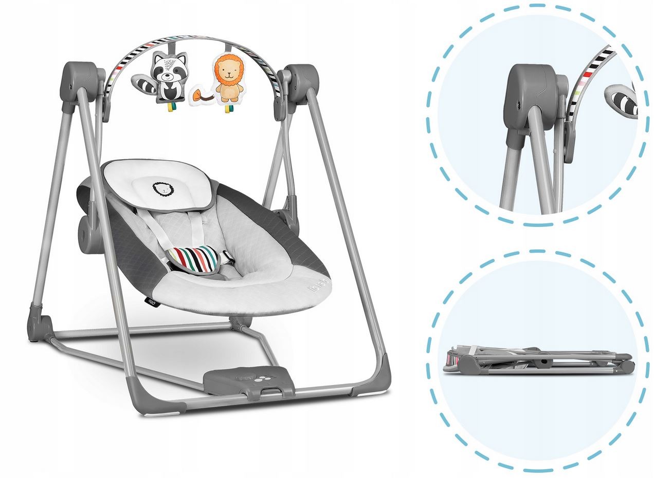 Elektrické detské hojdadlo Lionelo Otto Cozy Grey. Lionelo Otto je detské hojdadlo a ležadlo v sivom vyhotovení. Nastaviteľná hrazdička s hračkami, päť rýchlostí hojdania a časovač ponúkajú viac možností pri každodennom používaní.