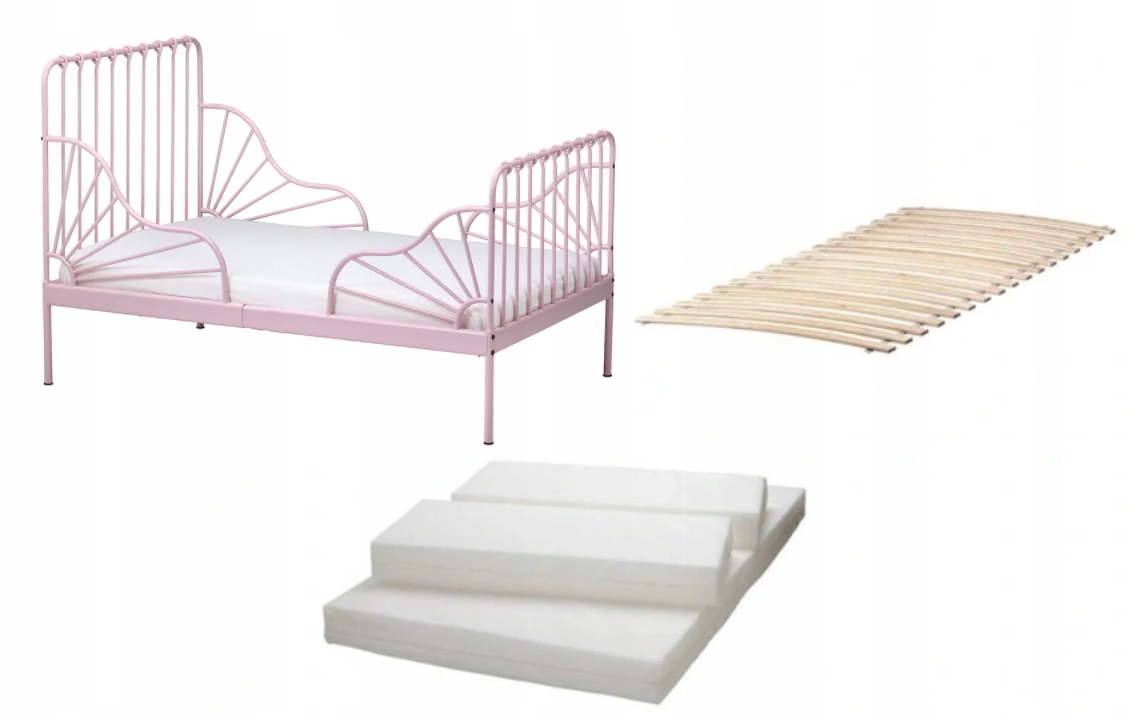 Posteľ pre detí - Ikea Minnen Pink Pink Bed + Plutten matrac