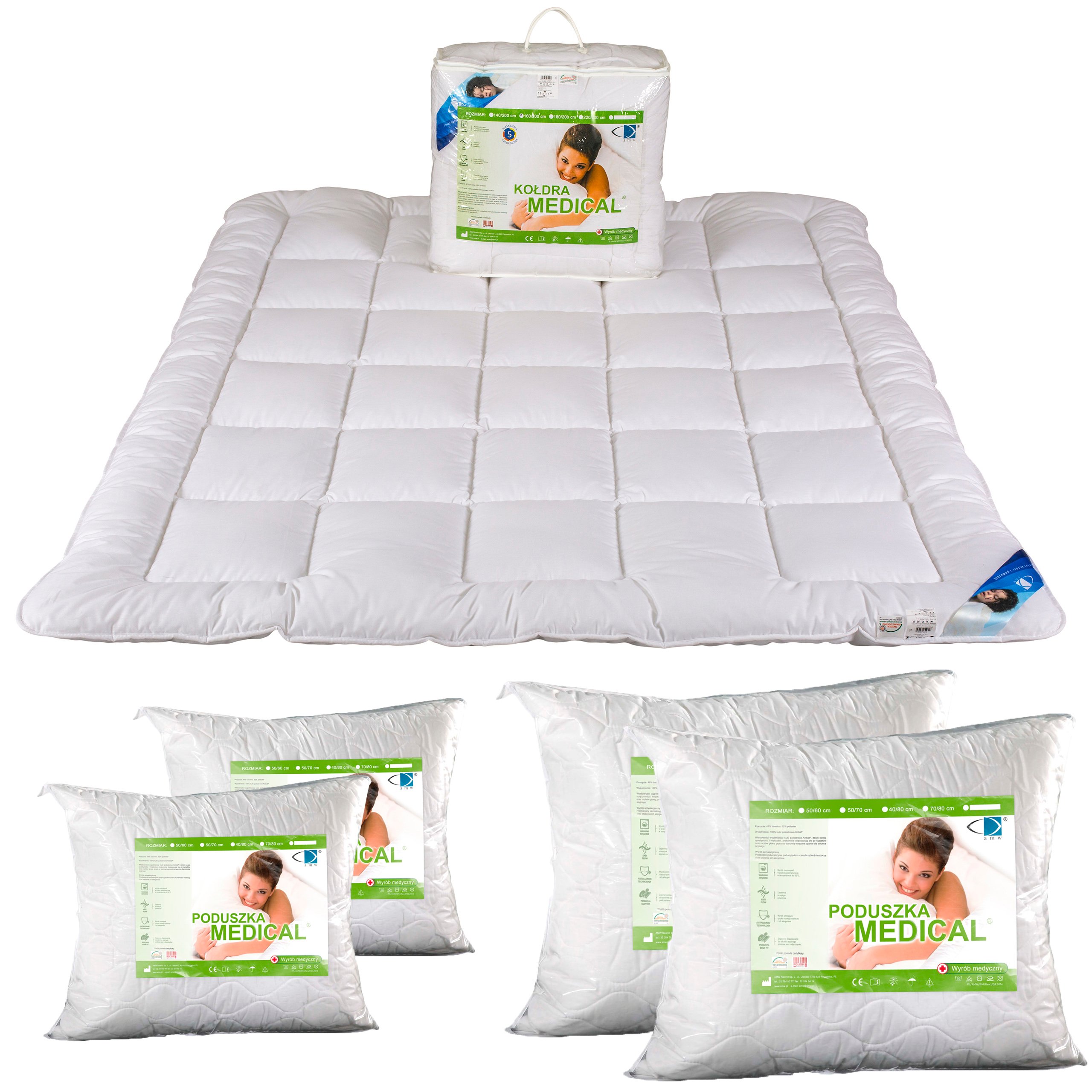 Prikrývka na spanie - Medical 220x200 + 4 vankúše 70x80 40x40 vankúše