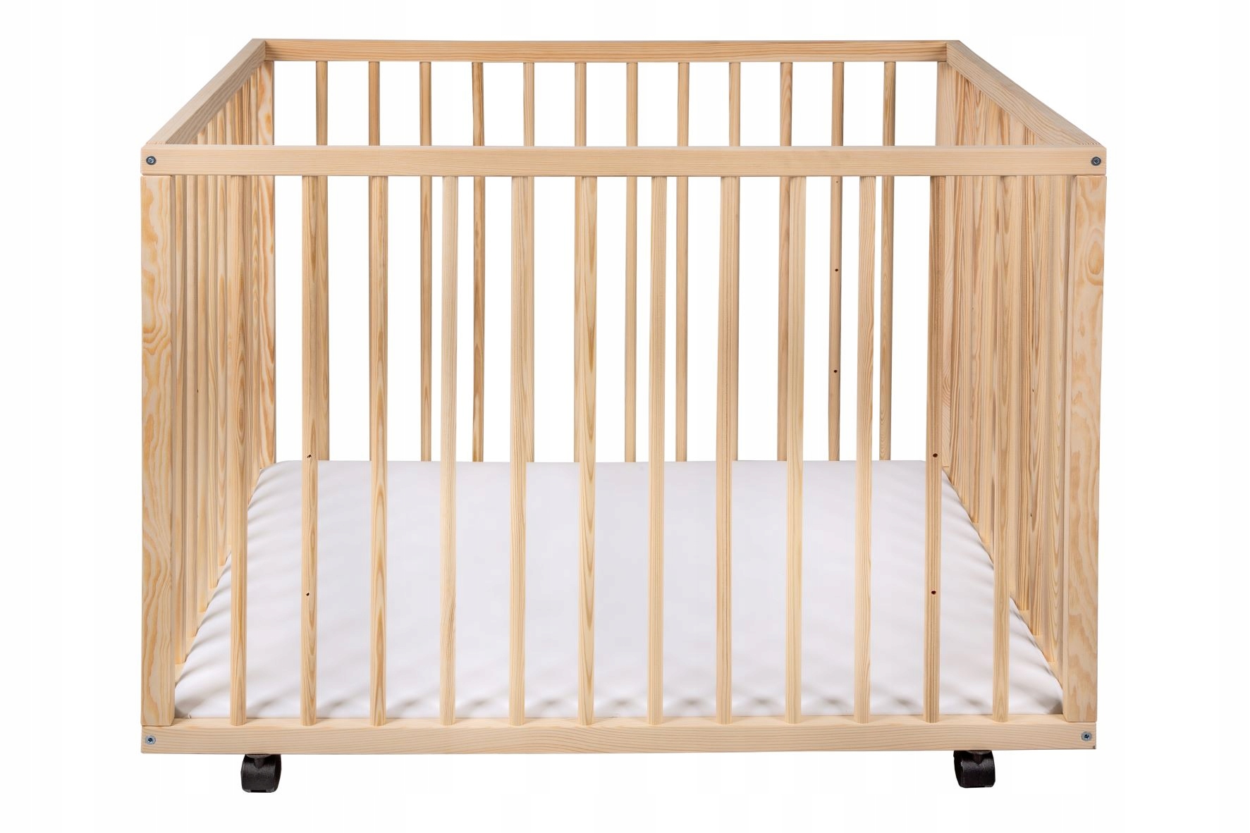 Ohrádka pre deti - Drevené playpen 80x100cm nenatreté +matrac