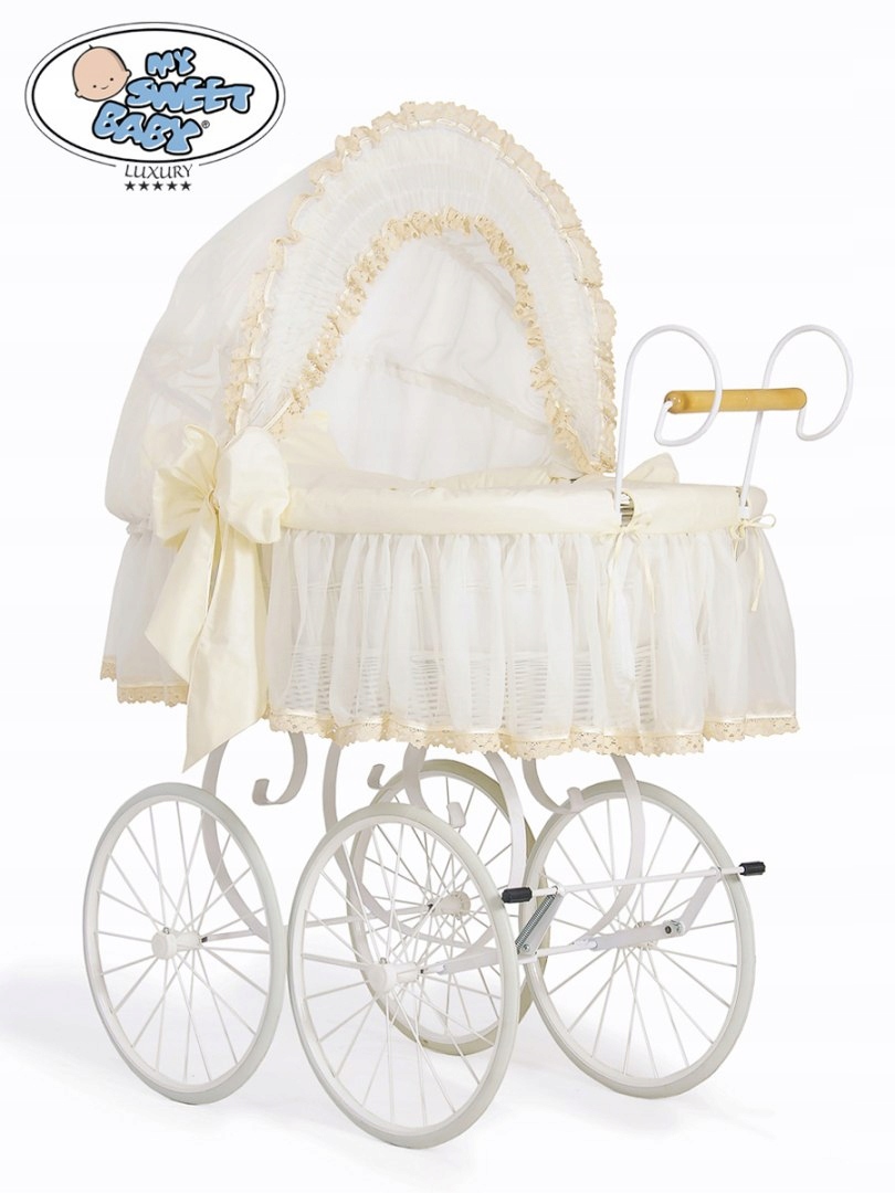 Prútený košík pre bábätká - Kôš Mojžiša retro Elisa - White + Cream Post