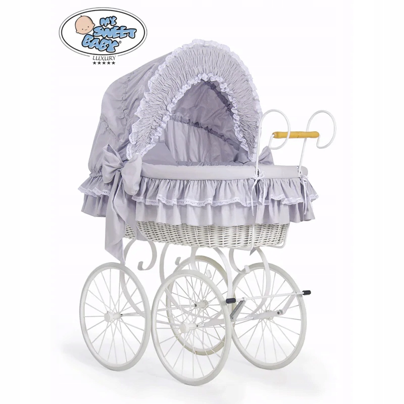 Prútený košík pre bábätká - Moses Retro Victoria Basket - White + Grey