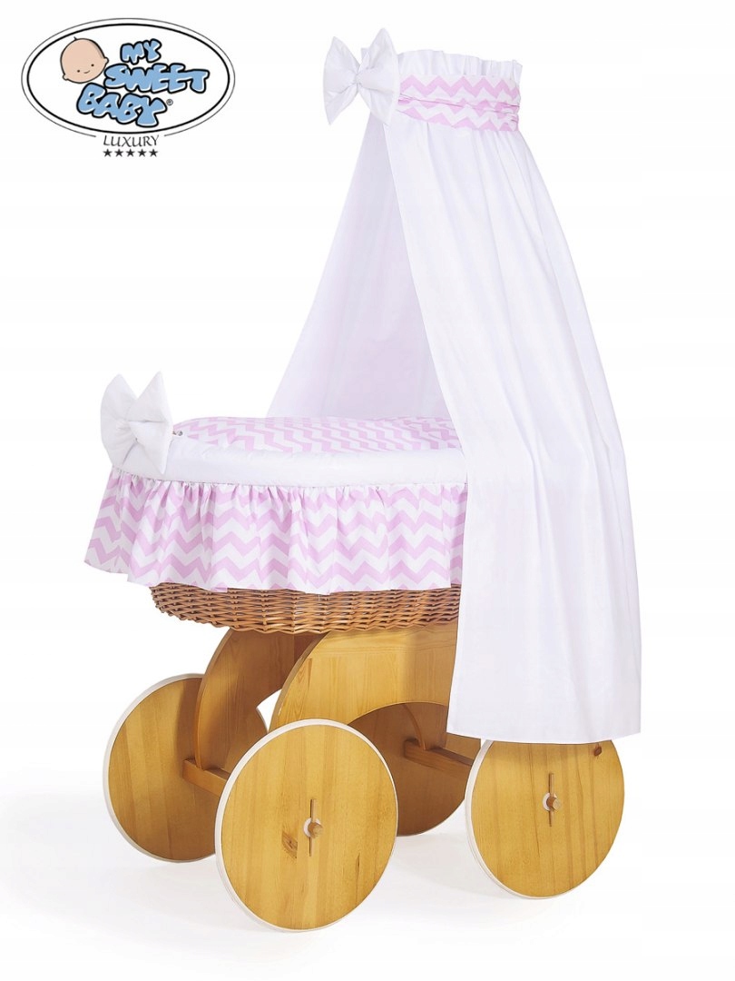 Prútený košík pre bábätká - Mojžišský kôš s vrchlíkom Hannah Natural + White