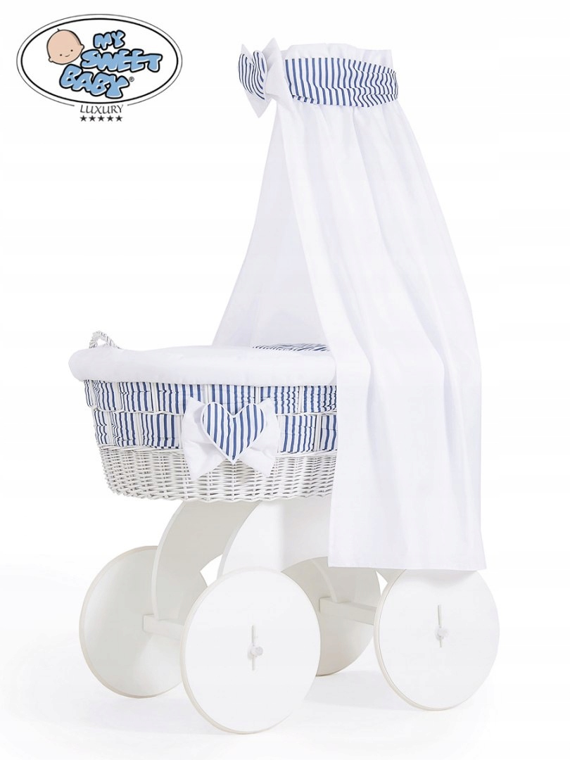Prútený košík pre bábätká - Mojžišský kôš s baldachýnom Marina White + White-G-G