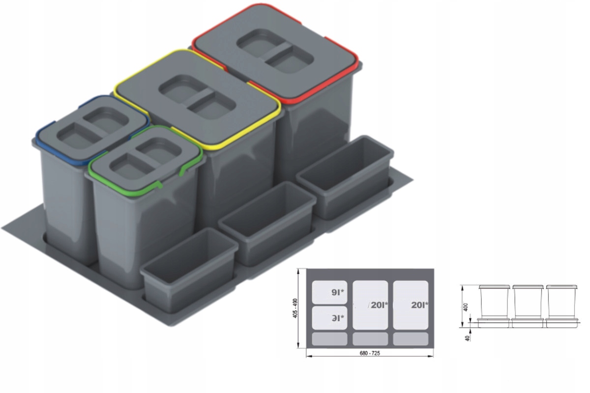 Kôš na triedenie odpadu - Odpadky bin plavba Praktiko 80 2x20l + 2x9l