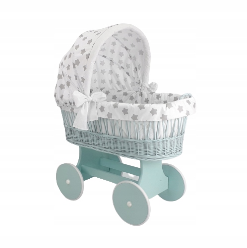 Prútený košík pre bábätká - Momi Playpen pre deti do 15 kg, 2 kolesá na pohy