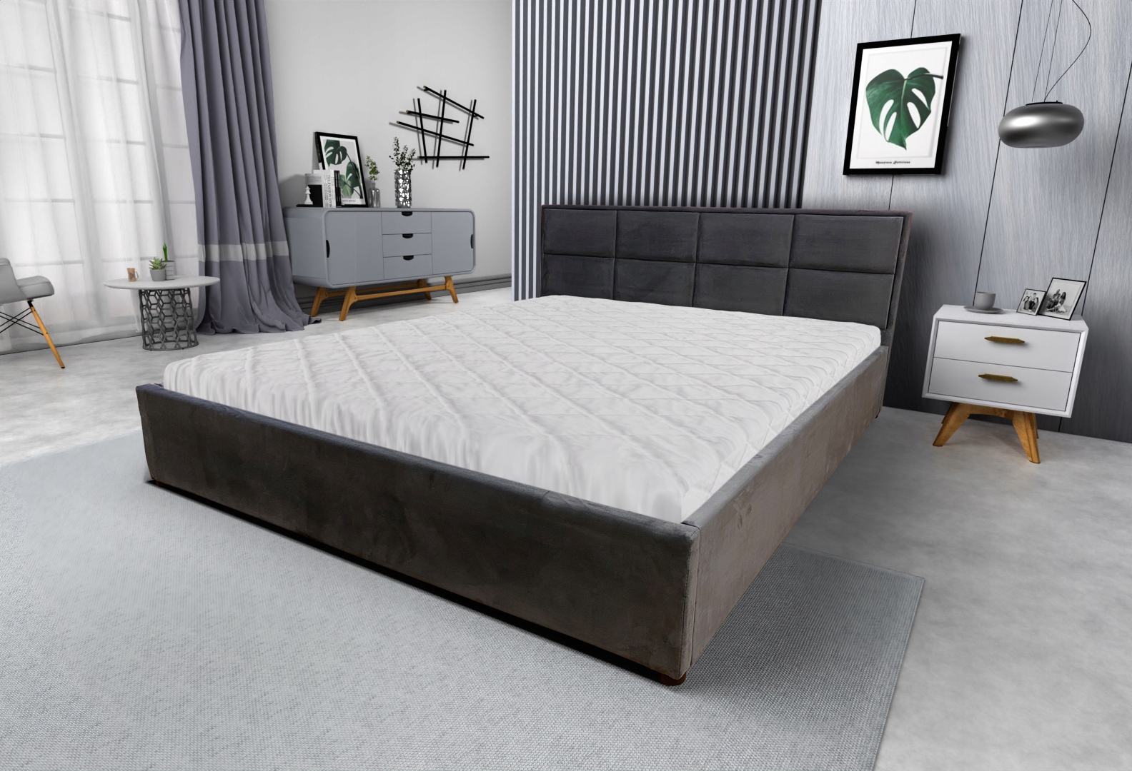 Posteľ do spálne - 140x200 posteľ s matracmi velor tmavošedá