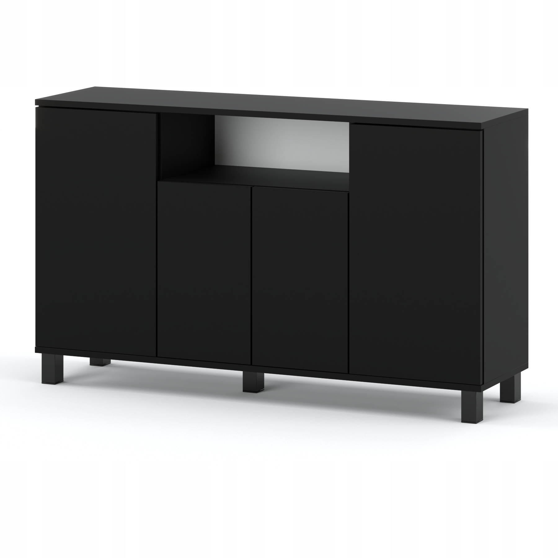 Komoda do obývačky - Moderná čierna komoda na rohoži 140 cm 4 dvere