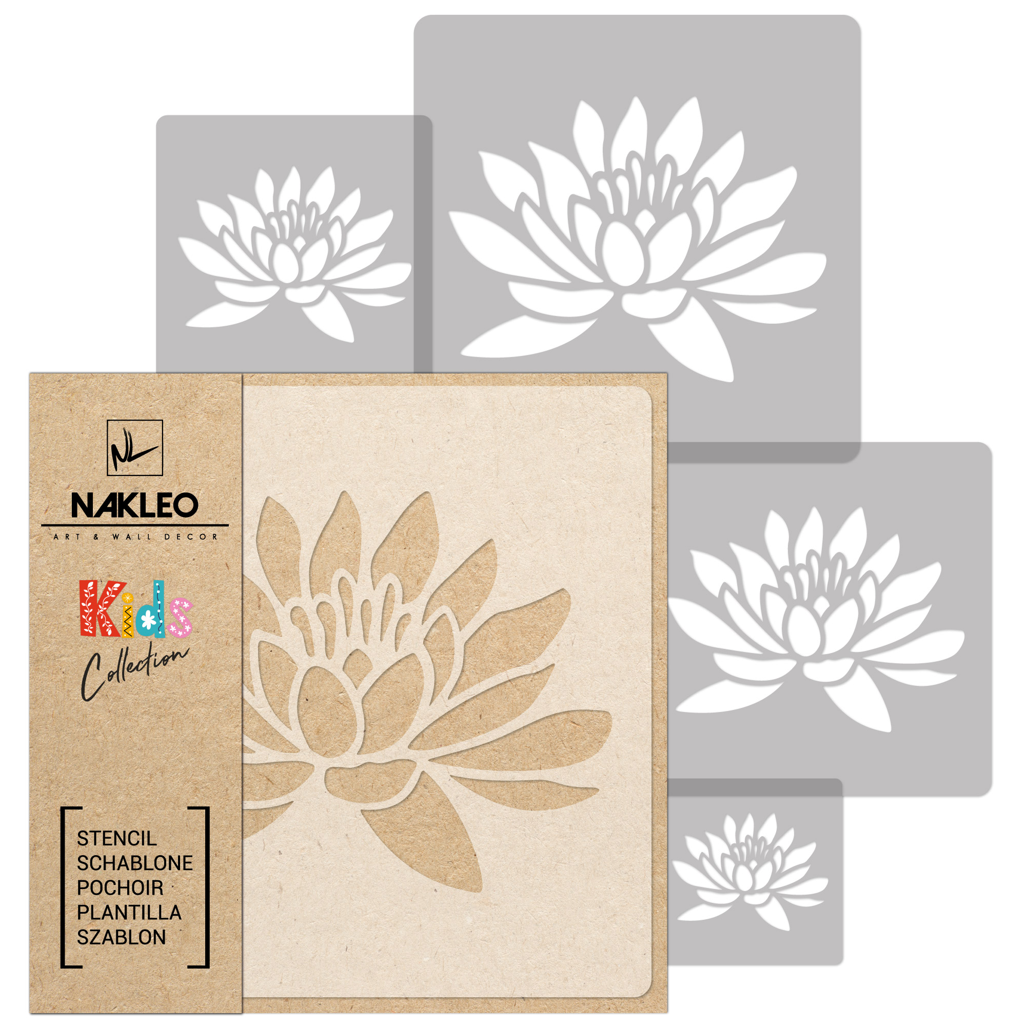 Šablóna maľovanie stenu - Opakovane použiteľné maľovacie šablóny 5 ks. Lotos Flower