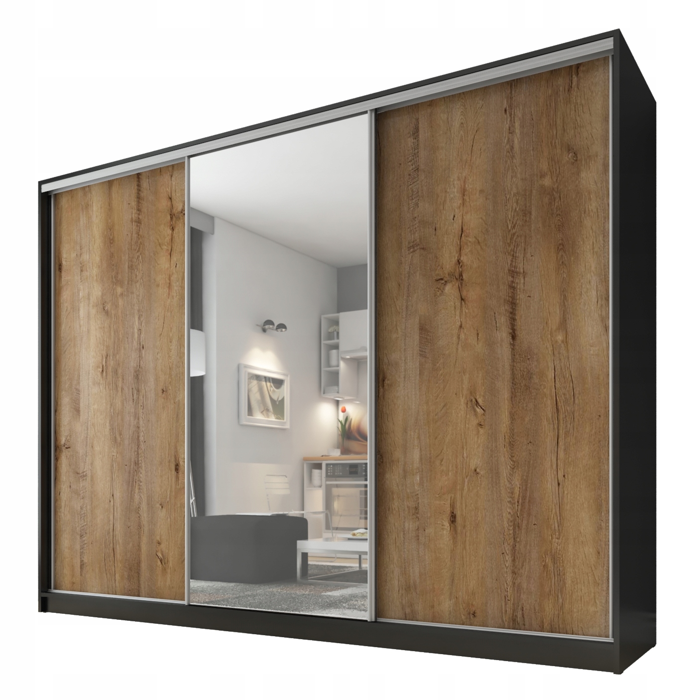 Šatníková skriňa do študenskej izby - Šatník DMSM 250 1 Lefkas Mirror/Black 2Szuflady