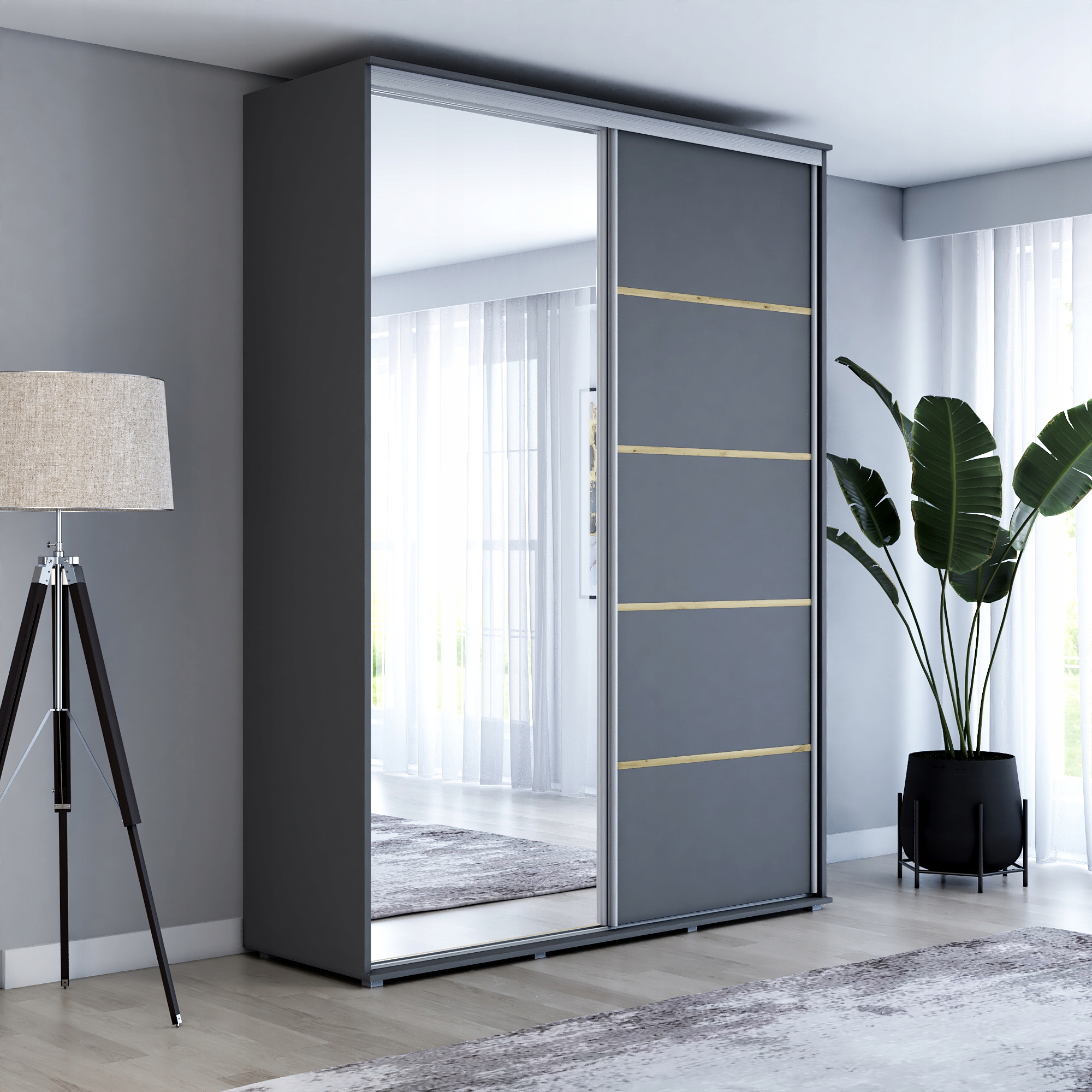 Šatníková skriňa do študenskej izby - Šatník Maja 1 Alu Sliding Mirror 190x242
