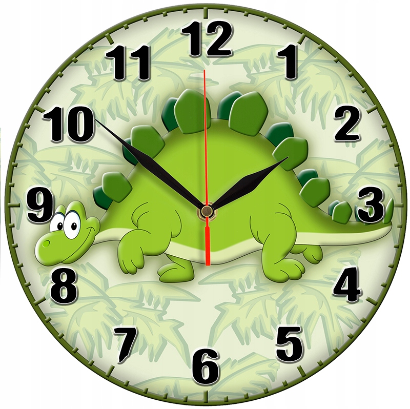Detské hodiny do izby - Dino Wall Clock Zelený tichý mechanizmus