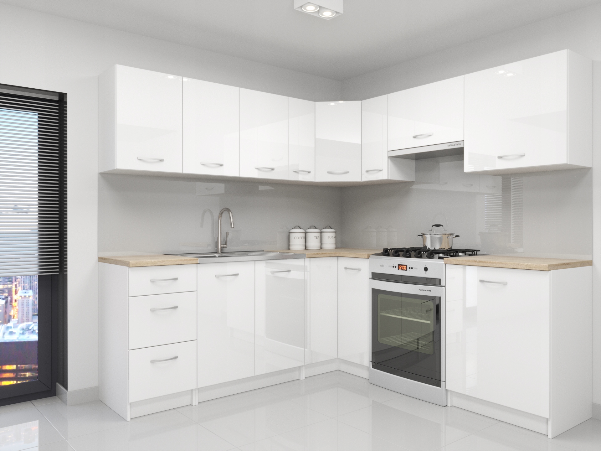 Kuchynská linka - Sada kuchynského nábytku Atlanta White Roh Gloss