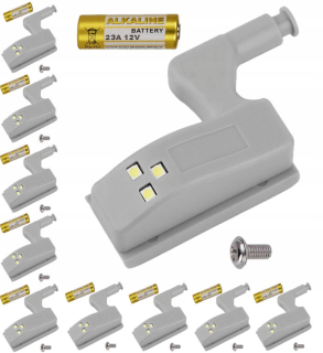 Osvetlenie nábytku - 10x lampa pre záves pre dvere skrinky 3 LED batérie