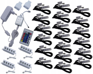 Osvetlenie nábytku - 20x RGB LED klipy pre sklenené police súpravy