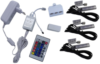 3x RGB LED klipy pre sklenené police Klips Set