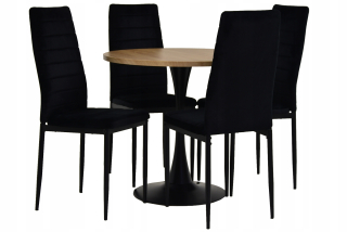Stôl so stoličkami do obývačky - 4 stoličky Velor a Table TB-01-B Ø80 cm