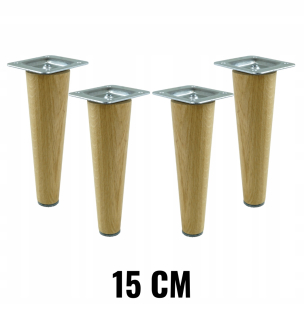 Nábytkové nožičky - 4x dubová noha rovná lakovaná s plechom 15 cm