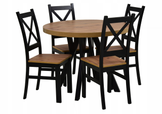 Jedálenská zostava, set - 4x Krzyżak stolička a tabuľka 100x100/200 Craft Oak
