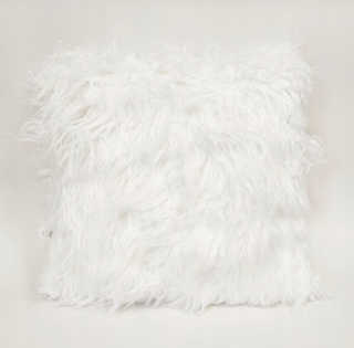 Obliečka na vankúš - Biely vankúš 45x45 kožušina chlpaté dlhé vlasy